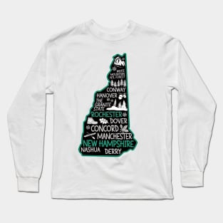 New Hampshire Rochester cute map Conway Hanover Dover Manchester Nashua The Granite State Long Sleeve T-Shirt